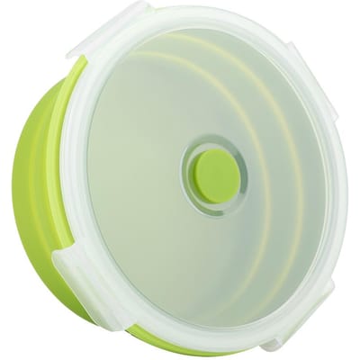 800ml Ronde Siliconen Bento Box Opvouwbare Lunchbox Magnetron Voedselcontainer (Lichtgroen) beige