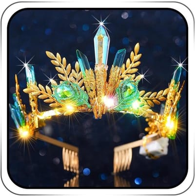 Elegante Groene Baroque LED Haarband met Quartz Accenten voor Feestelijke Gelegenheden en Festivals
