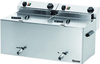 Elektrische Dubbele-Friteuse | Met aftapkranen 2 x 10 liter | 400V | 16,2kw | 750x450x(H)375 mm