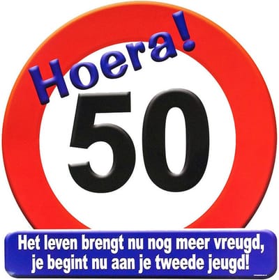 Verjaardag stopbord - 50 jaar - D50 cm - Leeftijd feestartikelen - verkeersbord - Karton