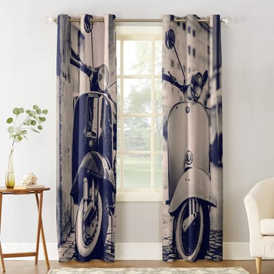 Zwart-wit tinten Twee elektrische motorfietsen Nieuwe eenvoudige gordijnen Huisdecoratie Gordijnen Moderne huisbenodigdheden 135W x 60H(cm)