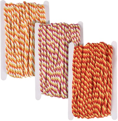 Dailygoods- Kralenkoord 60M - 3 kleuren - 3-laags gedraaid - 6mm diameter - DIY handwerk - Kartonnen displaykaart 3 stuks - Macrame Touw