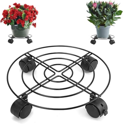 Plant Caddy met wielen - Plantenstandaard rollend - Potten Verplaatsen - Met vergrendelbare wielen - 30 cm diameter - Zwart