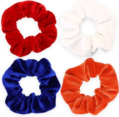 WK Scrunchie kraagjeskopen.nl - Velvet haarwokkel haarelastiek oranje rood wit blauw - 4 stuks - Koningsdag - scrunchies