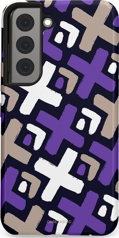 Casetastic hoesje geschikt voor Samsung Galaxy S22 - Dubbellaagse bescherming - Fresh Paars Witte X's - Fashion Case - Donkerblauw Zilver Lavendel Wit