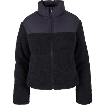 Urban Classics - Short Sherpa Mix Gewatteerd jack - XS - Zwart/Zwart