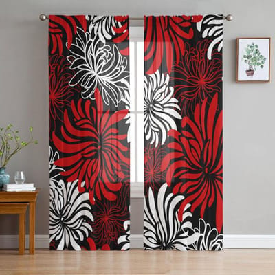 Kleurrijke Bloem Vector Transparante Gordijnen Voor Woonkamer Tule Gordijn Voor Slaapkamer Keukenraam Voile Gordijnen 135W x 114H(cm)