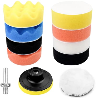 Polijstspons (11 stuks), wollen polijstpad (3 inch), zelfklevende autopolijstpad, polijstschijfadapter voor het polijsten en waxen van auto's