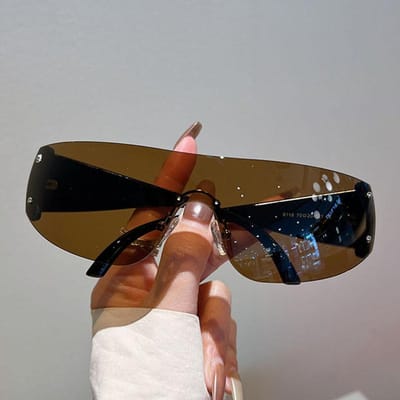 Lunettes de soleil de designer sans monture Y2K Pour femmes Pour hommes Une pièce Tendance Premium Lunettes de soleil anti-UV Rivet Steampunk Teintes roses UV400
