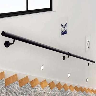 Trapleuning Set - Wandsteun Leuning - Veilig Trap Lopen - Gietijzer Antiroest - Tot 600cm - Zwart