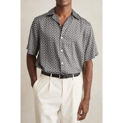 Reiss Ss Geo Wave Printed Cuban Shirt Black/white Size: S | Casual Shirts Outlet | Heren | Zwart