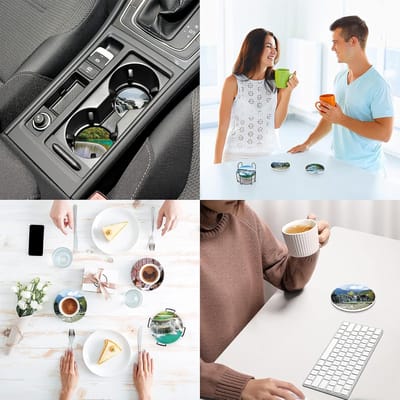 Dailygoods - 8-delige Keramische Onderzetter Set - Ronde Drinkonderzetters met Kurkbasis