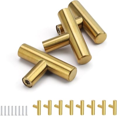 Stainless Steel Deurklinken Set van 8, Gouden Keuken Handgrepen met Bevestigingsschroeven voor Lades, Kasten en Kledingkasten