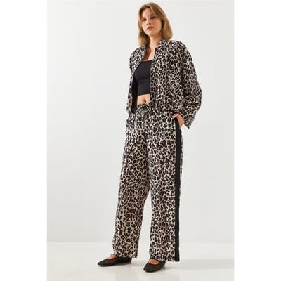 Hoge Taille Luipaardprint Wijde Pantalon