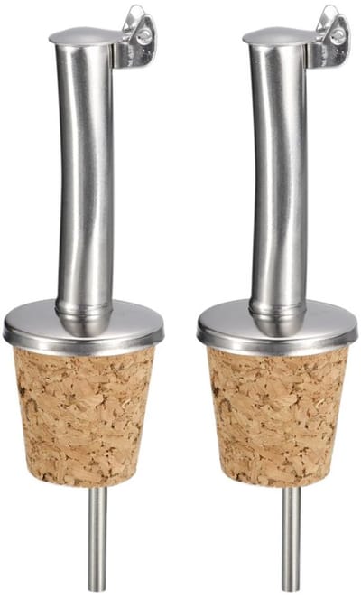 2x Schenktuit - Schenkdop voor op fles - Flesstop met schenker - Wijn / olie schenker - Pour spout - RVS - Druppelvrij doseren - Met dopjes - Keuken / bar accessoires - Kurk - Jonyx