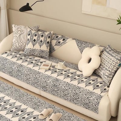 Boheems Geometrisch Patroon Sofa Handdoek Antislip Slijtvast Sofa Kussen Kussensloop Stofdicht Katoen en Linnen Bankovertrek 65x70cm 1pcs
