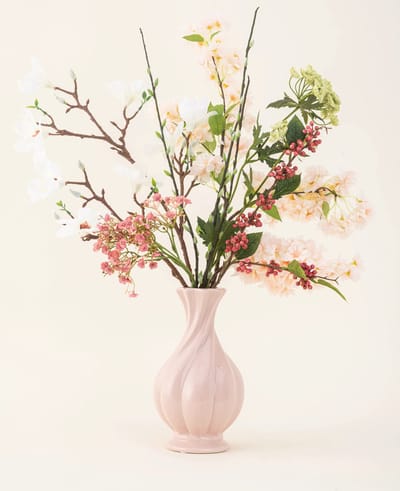 Easyplants | Zijden kunstbloemen boeket Springtime Poem | Zijde | Nepbloemen | Groen, Roze, Peach, Wit | Onderhoudsvrij | Kant-en-klaar