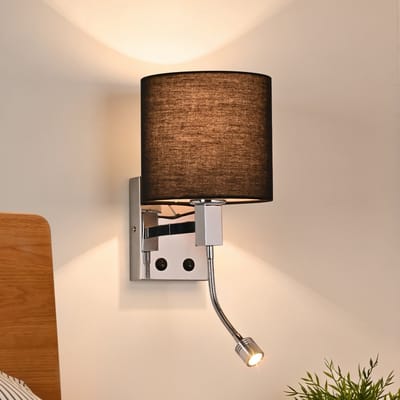 NETTLIFE LED Wandlamp Binnen - Zwart - 360° Draaibaar - Rond Stoffen Kap - Modern Design - Hotelverlichting Met Schakelaar - Voor Gang & Slaapkamer