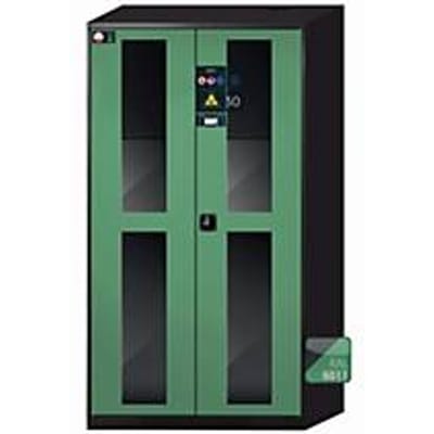 asecos CS-CLASSIC-GF chemische voorraadkast, scharnierende deuren met glazen uitsparing, reseda groen front, B 1055 x D 520 x H 1950 mm