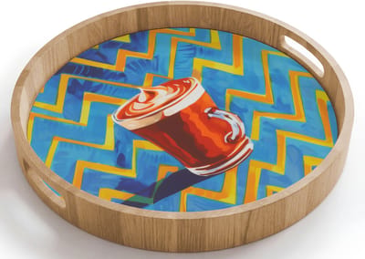 Dienblad rond 40x40 cm - Schootdienblad hout - Mok - Koffie - Zigzag - Slagroom - Borrelplank rechthoek - Plateau houten dienbladen