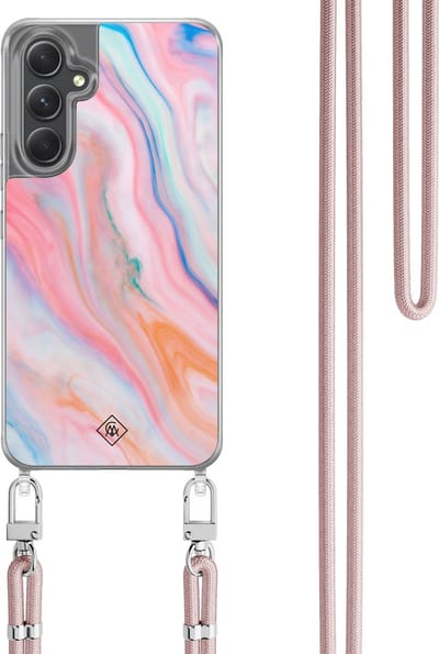 Casimoda® hoesje met koord - Geschikt voor Samsung A34 - Pink Glam - Afneembaar koord - TPU/polycarbonaat - Roze