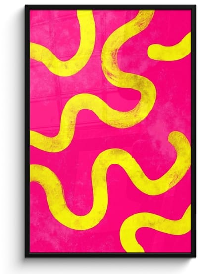 Poster in lijst - Fotolijst 80x120 cm - Posters - Lijn - Geel - Abstract - Posterlijst zwart - Decoratie - Wanddecoratie woonkamer - Muurdecoratie slaapkamer