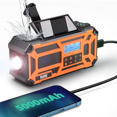 Noodradio - Oplaadbare radio - Oplaadbaar via batterij, zon, USB en opwinden - IPX 5 - Powerbank - Zaklamp - AM/FM - Zakradio - USB C kabel - Emergency radio - Survival radio - Ideaal voor in je noodrugzak!