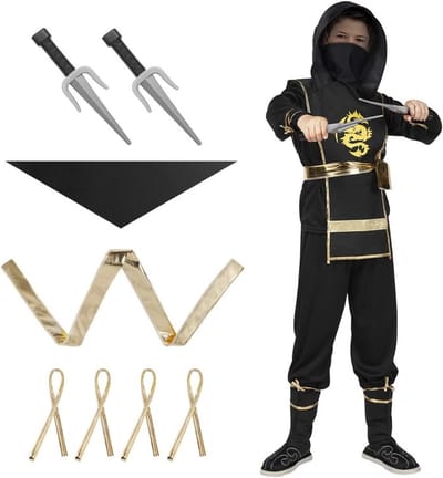 Deluxe Zwart Ninja Kostuum voor Kinderen met Schuim Accessoires - Halloween Outfit voor Jongens en Meisjes