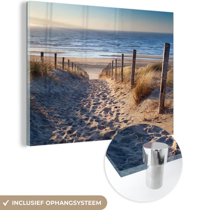 MuchoWow® Glasschilderij - Strand - Zee - Nederland - Duinen - Zon - 160x120 cm - Strand decoratie - Acrylglas Schilderijen - Foto op Glas