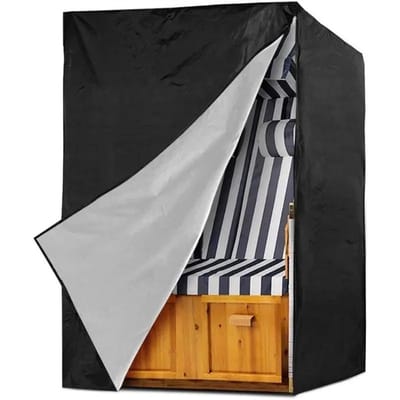 Hoes voor strandstoel - 420D Oxford-stof - 135 x 105 x 175/140 cm - Zilverkleurige voering - Tweewegritssluiting en klittenbandsluiting - Handvat aan de bovenkant - Inclusief opbergtas - Geschikt voor tuinbanken - UV-beschermend - Zwart