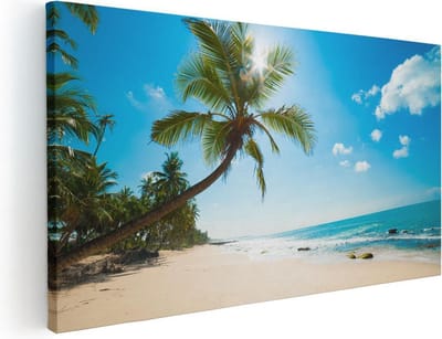 Artaza Canvas Schilderij Strand - 40x20 cm - Klein - Wanddecoratie Zee - Muurdecoratie Palmboom - Schilderijen Op Canvas Tropisch