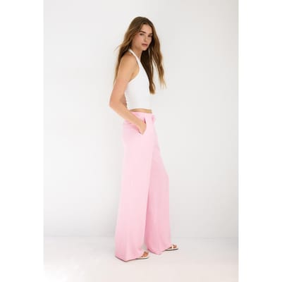 Stradivarius Soepelvallende broek met linnenlook  Pastelroze XS