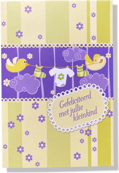Gefeliciteerd Opa & Oma - Luxe Geboortekaartje Kleinkind - 12x17cm - Gevouwen wenskaart met envelop
