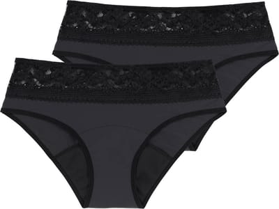 2-pack incontinentie ondergoed - Hipster - Lace - Menstruatie slip - incontinentie broekjes - Zwart / L