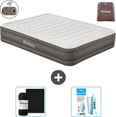 Bestway luchtbed - 2-Persoons - 152 x 203 x 36 cm - Bruin - Inclusief pomp - Hoeslaken en Reparatieset
