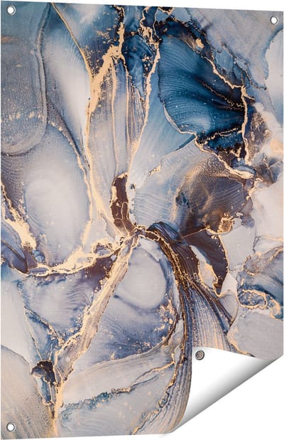 Gards Tuinposter Abstracte Luxe Kunst - Zwart met Goud - 60x80 cm - Tuindoek - Tuindecoratie - Wanddecoratie buiten - Tuinschilderij