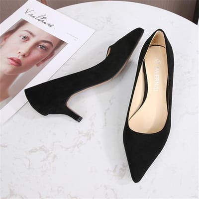 Dames 5cm Hoge Hakken Scarpin Valentijn Lage Hakken Pumps Dame Puntneus Kitten Heels Vrouwelijk Groen Flock Plus Size Rode Schoenen 38 zwart