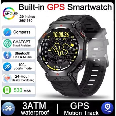 Voor Xiaomi Nieuwe ChatGPT AI-assistent Smartwatch 5ATM Waterdicht GPS Ingebouwd Dual-band GNSS Kompas Sport Smartwatch Heren Vrouw silicon zwart