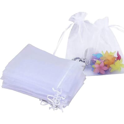 Lot de 100 pochettes cadeaux en organza blanc 10 x 15 cm, sachets à cordon, sachets en organza pour mariage white