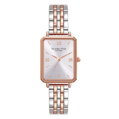 Victoria Hyde - Horloge Dames Rechthoekig - Zilver roségoud - Dames - verstelbaar Schakelband - Waterdicht - 12mm - Cadeau Voor Vrouw - Luxe Horlogedoos