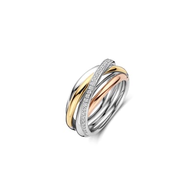 TI SENTO Dames Ring - 925 zilver - Zilver geel verguld rosé verguld - Maat 17.25 mm / maat 54 - 12318ZT