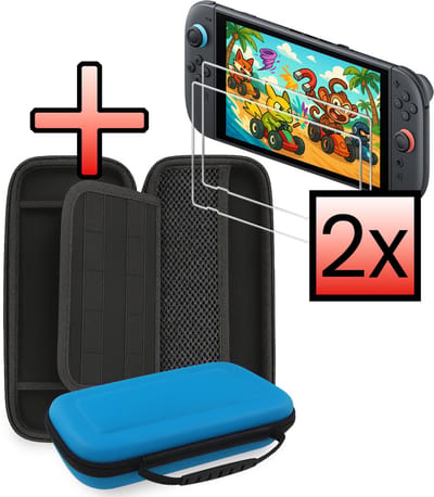 Hoesje Geschikt voor Nintendo Switch 2 Case Hoes Hard Cover Met 2x Screenprotector - Hoes Geschikt voor Nintendo Switch 2 Hoes - Blauw