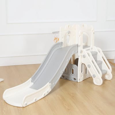 Kinderglijbaan voor Peuters - Glijbaan voor Binnen en Buiten met Afgeronde Hoeken - Grijs/Beige