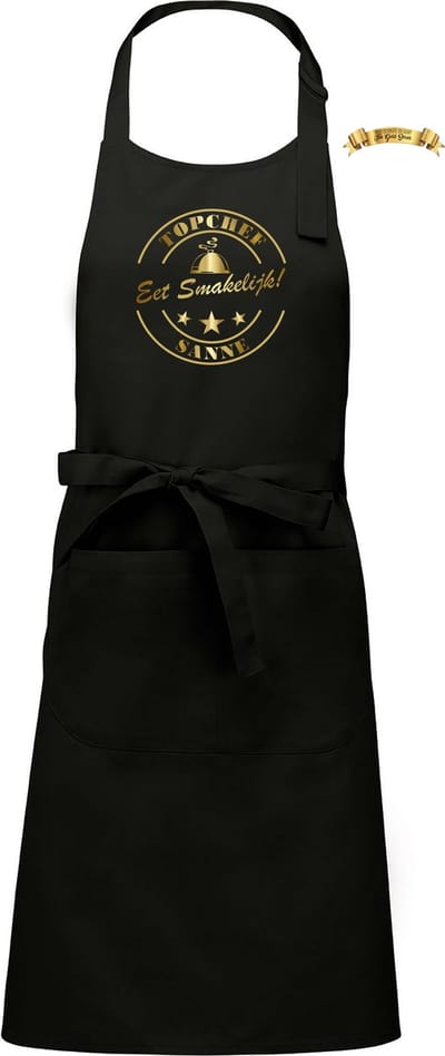 Naam cadeau - Topchef - unisex keukenschort/barbecueschort - zwart - cadeau voor hem en haar