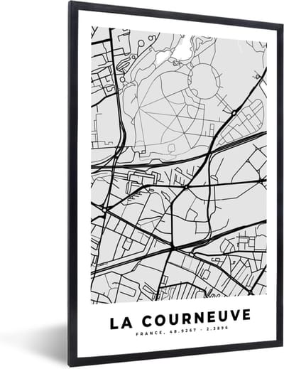 Fotolijst incl. Poster - La courneuve – Plattegrond – Frankrijk – Kaart – Stadskaart - 40x60 cm - Posterlijst