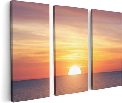 Artaza Canvas Schilderij Drieluik Zonsondergang Op De Zee - 120x80 - Foto Op Canvas - Canvas Print