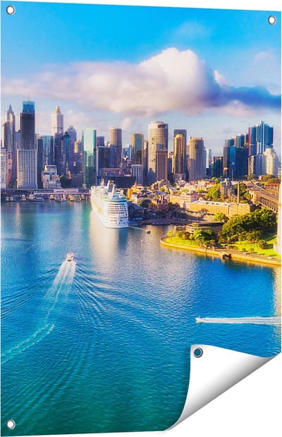Gards Tuinposter Sydney Stad bij de Haven - 60x80 cm - Tuindoek - Tuindecoratie - Wanddecoratie buiten - Tuinschilderij