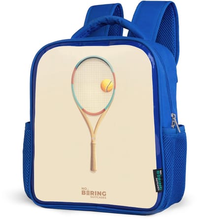 NoBoringSuitcases.com® - Rugzak blauw - Schooltas jongens - Een tennisracket in beige tinten - Kinder rugtas jongen - Boekentas kind - Kinderrugzak voor school - Schoolrugzak