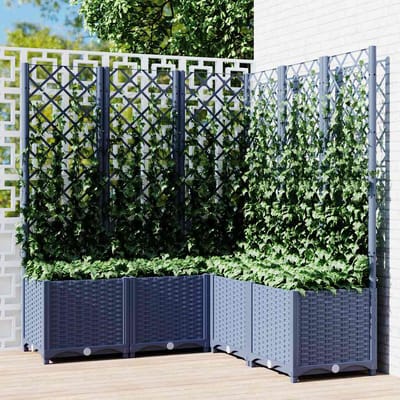 vidaXL - Plantenbak - met - latwerk - 120x120x136 - cm - polypropeen - blauwgrijs