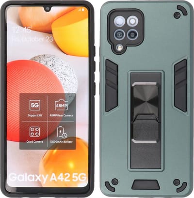 Samsung Galaxy A42 5G Hoesje - Tough Armor Hardcase – Telefoonhoesje Met Standfunctie – Bestcases Backcover - Donker Groen